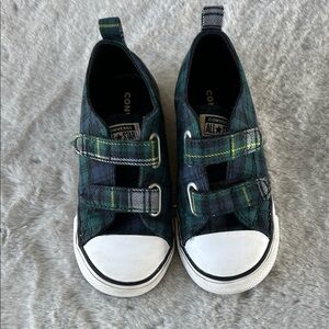 Converse Kids Black & Green Plaid Sneakers